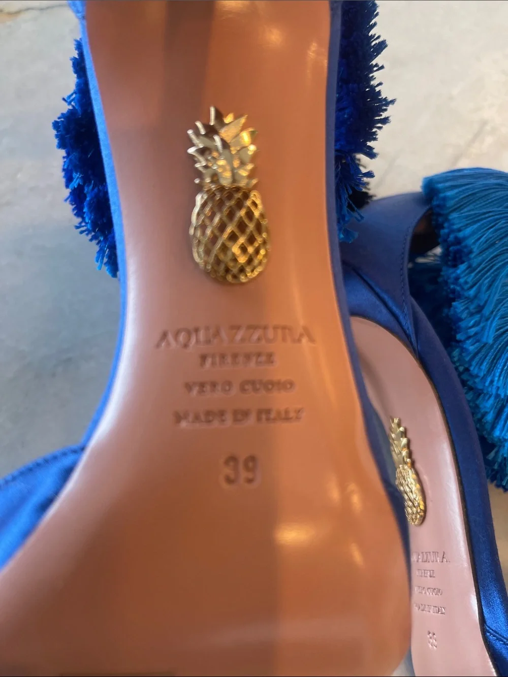 Aquazzura Electric Blue Tassel Fringe Ankle-Strap Pointed-Toe Heels